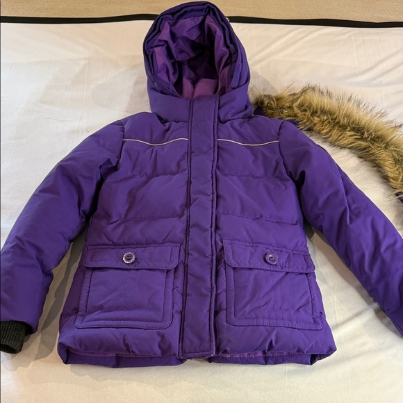 Echo red Girls' Down Jacket with Faux Fur Trim Hood, Girls, Size L 11/12 - Picture 2 of 14